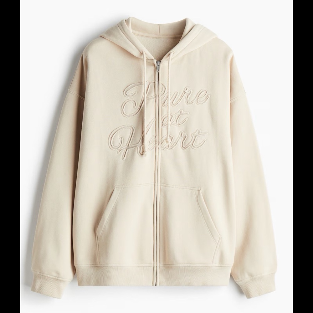 🤍H&M “Pure at Heart” Oversized Zip-Up Hoodie- Light Beige🤍